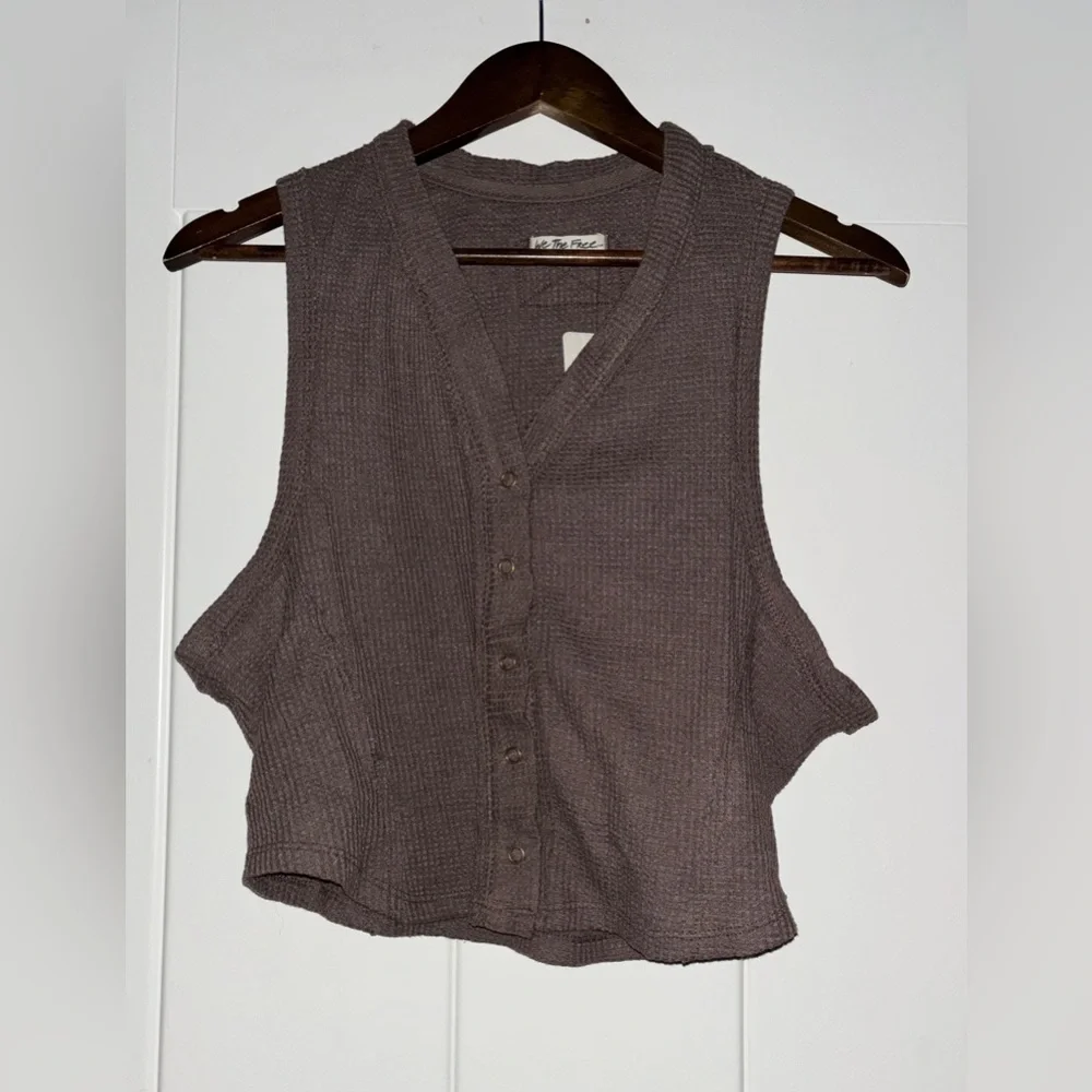Free People We The Free Cropped Fitted Reo Sweater In Coffee‎ Vest Women XL NEW